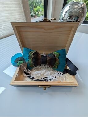 Teal Peacock Feather Bow Tie with Black Accent